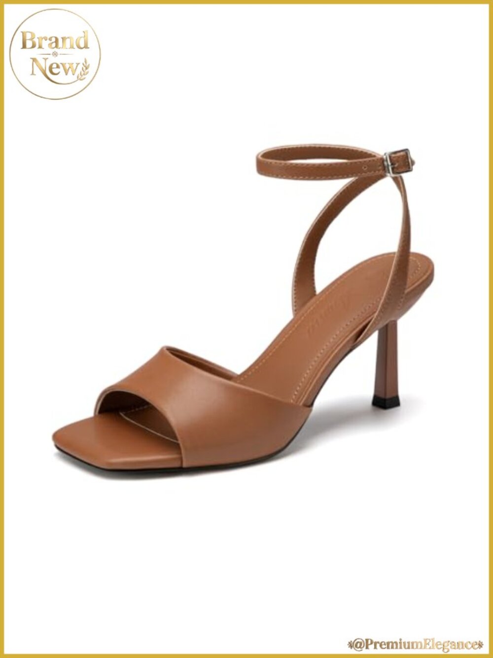 Square Open Toe Stiletto Heels for Women PU Ankle Strap Wedding Prom